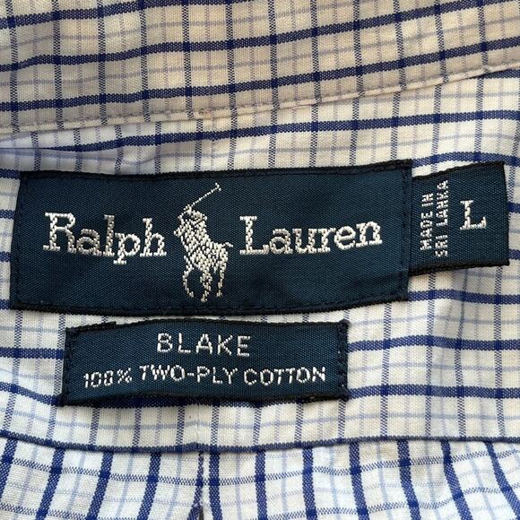 LRLauren Mens L Blue Plaid 100% Two Ply Cotton Button Up Long Sleeve Shirt - Picture 3 of 7